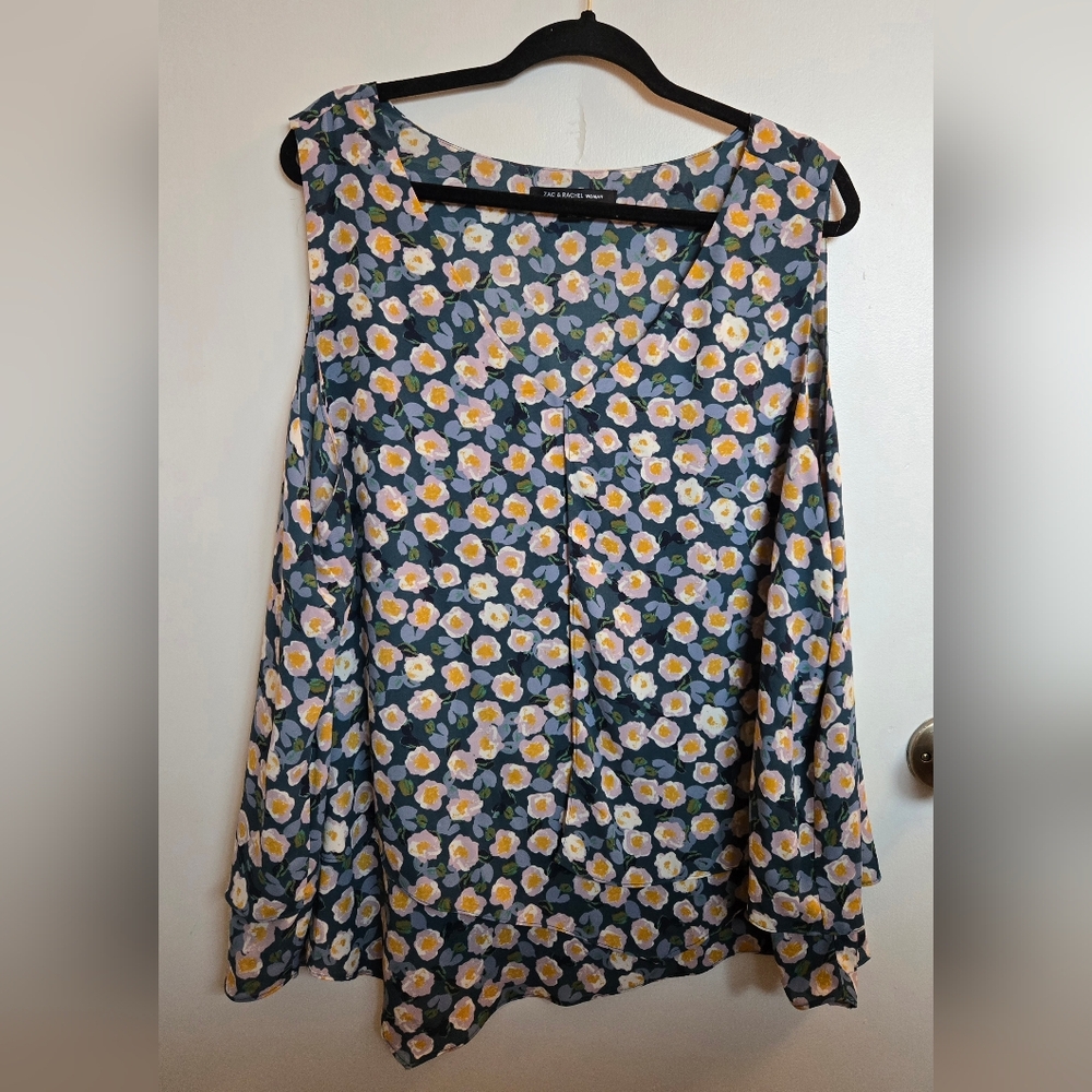 Zack & Rachel Floral Sleeveless Blouse with Yellow Blooms